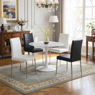 Sunvega White Faux Marble Dining Table with Metal Base for Four