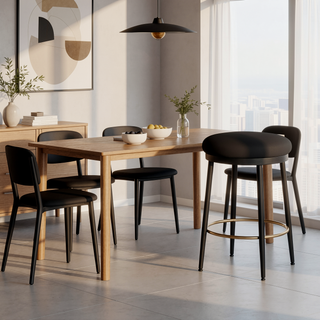 Sunvega Modern Black Iron Frame Counter Stools Set of 2 with Sponge Cushion and Footrest