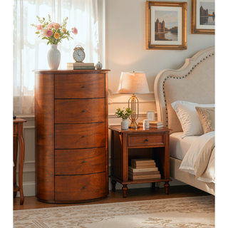 Sunvega Walnut Finish Modern Luxury Chest of Five Drawers with White Marble Top
