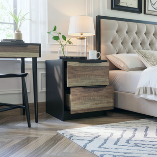 Sunvega Light Gray Nightstand with Two Drawers and Metal Handles for Bedroom