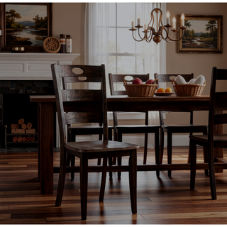 Sunvega Transitional Walnut Finish Dining Table Set with Four Slat Back Chairs
