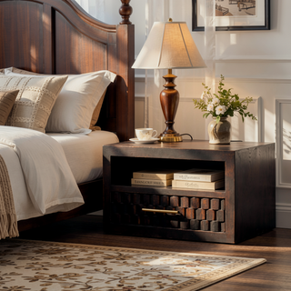 Sunvega Handcrafted Solid Mango Wood Arno Wall-Mounted Nightstand with Drawer