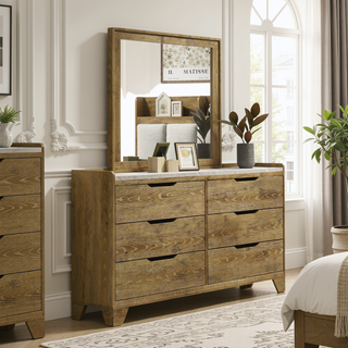 Sunvega Transitional Light Aspen Brown Nightstand with LED Light and USB Ports