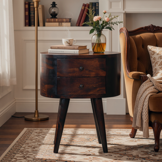 Sunvega Light Walnut Solid Mango Wood Bedside Table with Two Drawers