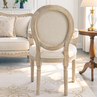 Sunvega French Style Solid Wood Frame Linen Fabric Oval Back Dining Chairs Set of 2