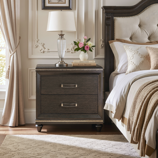 Sunvega Dark Champagne Nightstand with Two Drawers for Storage and Organization