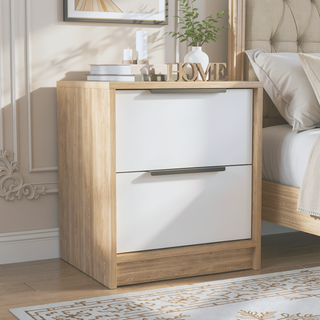 Sunvega 18 Inch High Modern Nightstand with Two Drawers and Metal Hardware