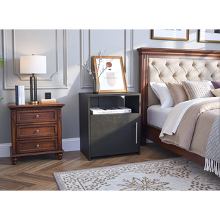 Sunvega Black Nightstand with Single Door Cabinet and Metal Handle for Bedroom