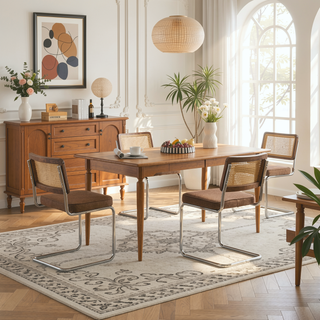 Sunvega Mid Century Modern Dining Chairs Set of 2 with Velvet Upholstery and Natural Rattan Back