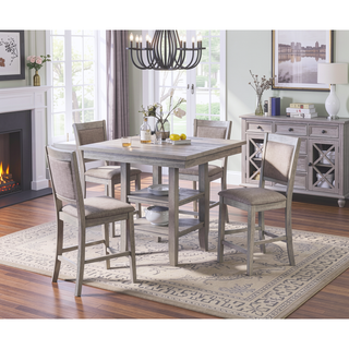Sunvega 5 Piece Counter Height Dining Set with Convenient Storage Shelf and Footrest Bars
