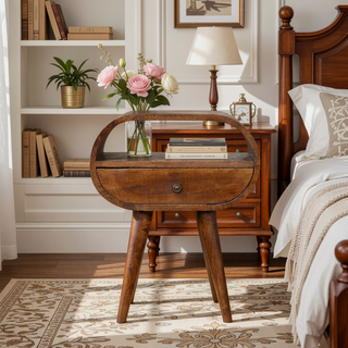 Sunvega Timeless Elegance Functional Chestnut Circular Open Bedside Table with Drawer