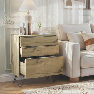 Sunvega Light Oak Dresser with Three Drawers and Superior Top on Hairpin Legs