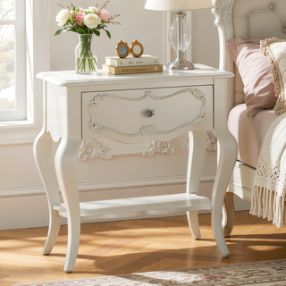 Sunvega Formal Traditional Pearl White Finish Nightstand with Drawer and Shelf