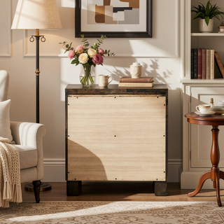 Sunvega Rustic Golden Brown Nightstand with Wooden Handles and Thick Block Feet