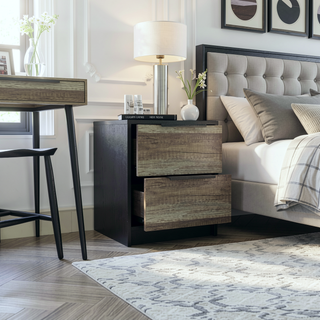 Sunvega Light Gray Two Drawer Nightstand with Metal Handle for Bedroom