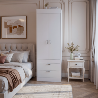 Sunvega White 2-Drawer Armoire for Hanging Clothes and Organizing Smaller Items