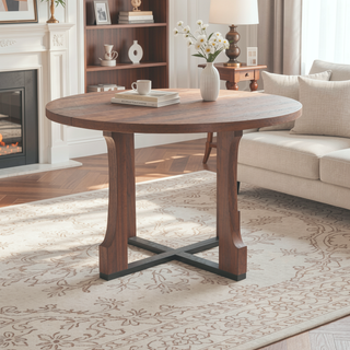 Sunvega 48 Inch Round Dining Table with Vintage Farmhouse Pedestal Base
