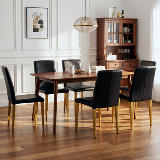 Sunvega Black Leather Chairs with Chrome Legs for Modern Minimalist Home Dining Set