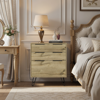 Sunvega Light Oak Dresser with Hairpin Legs and Three Spacious Drawers for Bedroom
