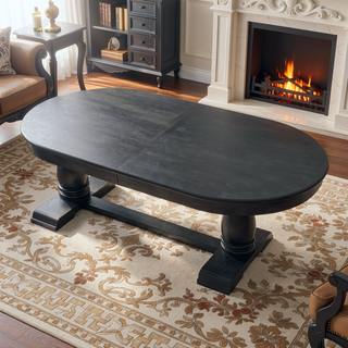Sunvega Extendable Wooden Dining Table for 6 to 8 Persons with Curved Modern Design