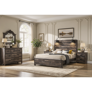 Sunvega Contemporary Brown Mix Finish Nightstand with Two Storage Drawers and Black Metal Pull
