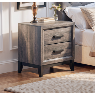 Sunvega Mirage Grey Nightstand with 2 Drawers and Black Hardware