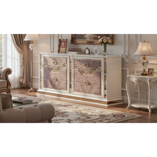 Sunvega Modern Art Deco Dresser with Gold Accents and Eucalyptus Veneer Finish