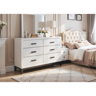 Sunvega White Finish Dresser with Black Hardware and Kennin Center Glide Drawers