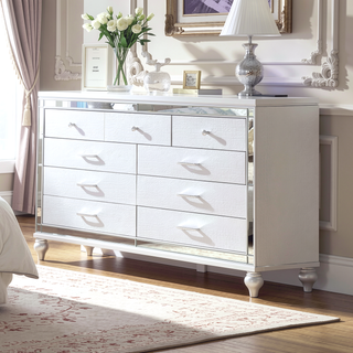Sunvega Silver Mirror Framed 6-Drawer Dresser with Diamond Accent Handles