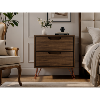 Sunvega Mid-Century Modern Nightstand with Spacious Drawers and Metal Legs