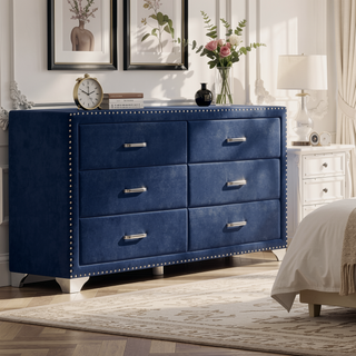 Sunvega Upholstered Dresser with Six Spacious Drawers and Nail Head Trim