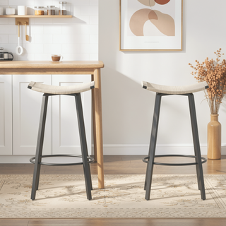 Sunvega Handwoven PVC Weaving Backless Bar Stools with Round Footrest Set of 2