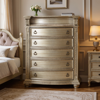 Sunvega Silver Finish European Design Nightstand with Genuine Marble Top