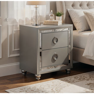 Sunvega Mirror Accent Nightstand with Spacious Drawers and Bun Foot