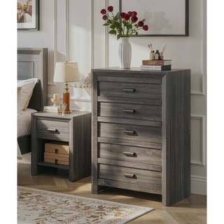 Sunvega Contemporary Gray Rustic Finish Wooden Nightstand with Two Storage Drawers