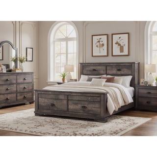 Sunvega Contemporary Gray Wooden Nightstand with Two Drawers and Metal Hardware