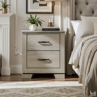 Sunvega Modern Design Queen Size Bed with LED Light Headboard and Weathered Gray Finish
