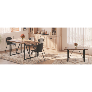 Sunvega Modern Simple Rectangular MDF Dining Table with Black Metal Legs for 4-6 People