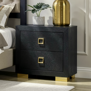 Sunvega Modern Black Nightstand with Center Glide Drawers and Gold Trim