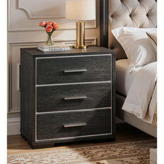 Sunvega Contemporary Warm Gray Nightstand with Chrome Trim and USB Charger