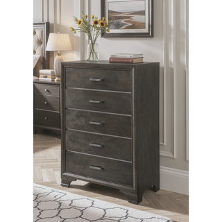 Sunvega Gray Finish Chest with Five Drawers and Sleek Modern Handles