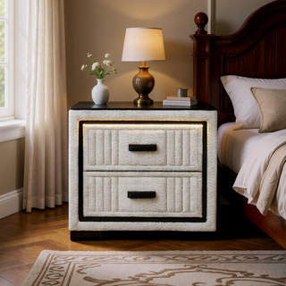 Sunvega Upholstered Frame Nightstand with Spacious Drawers and LED Light