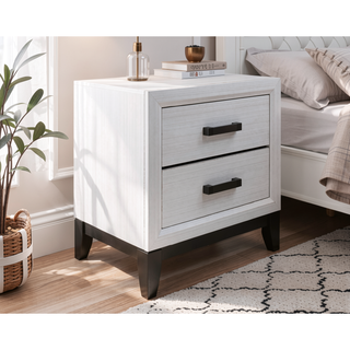 Sunvega White Nightstand with Two Drawers and Black Hardware