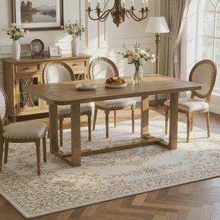 Sunvega 72 Inch Rectangular Walnut Oak Sled Base Dining Table for 6