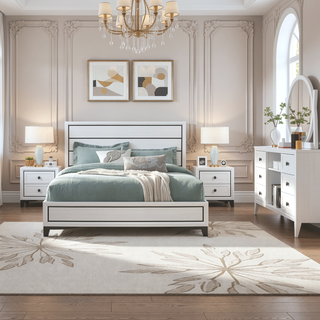 Sunvega White Finish Dresser with Black Hardware and Kennin Center Glide Drawers