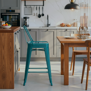 Sunvega Teal Blue Metal Counter Height Stool Set of 4 with Curved Back