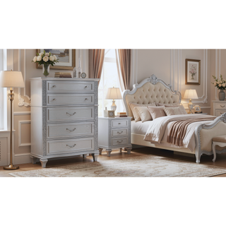 Sunvega Mystic Contemporary Style Light Gray Wood 5-Drawer Chest with Crystal Handles