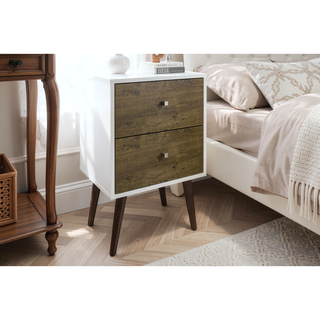 Sunvega Modern White and Brown Nightstand with 2 Drawers for Bedroom