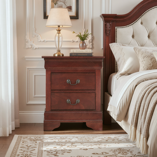 Sunvega Traditional Cherry Nightstand with Two Drawers for Bedroom Storage