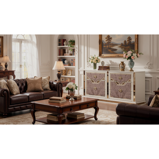 Sunvega Modern Art Deco Style 6-Drawer Dresser with Gold Accents and Mirrored Detailing